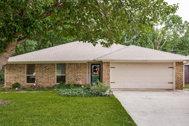 4920 Brookhollow Dr, Sachse, TX 75048 - ranch-style house featuring roof with shingles, driveway, a garage, and a front lawn