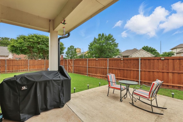 313 Owen Oaks Dr, Lake Dallas, TX 75065 - fenced backyard with a grill and a patio area