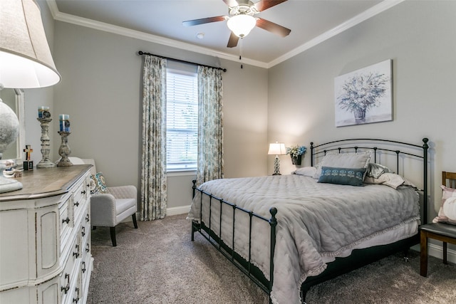 6929 Heather Ln, North Richland Hills, TX 76182 - carpeted bedroom featuring crown molding, baseboards, and ceiling fan