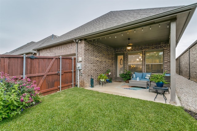 6929 Heather Ln, North Richland Hills, TX 76182 - view of yard featuring an outdoor living space, a patio area, and a gate