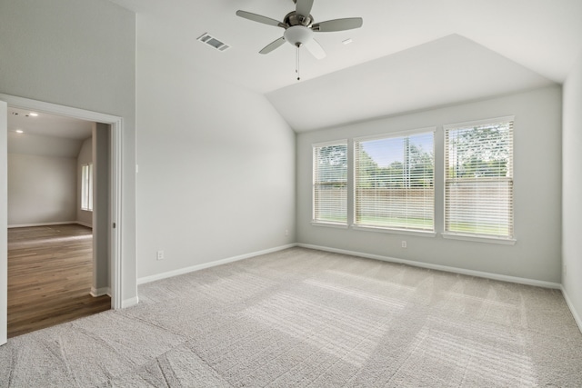 1426 Red Clover Ave, Van Alstyne, TX 75495 - spare room with lofted ceiling, a ceiling fan, baseboards, and carpet flooring
