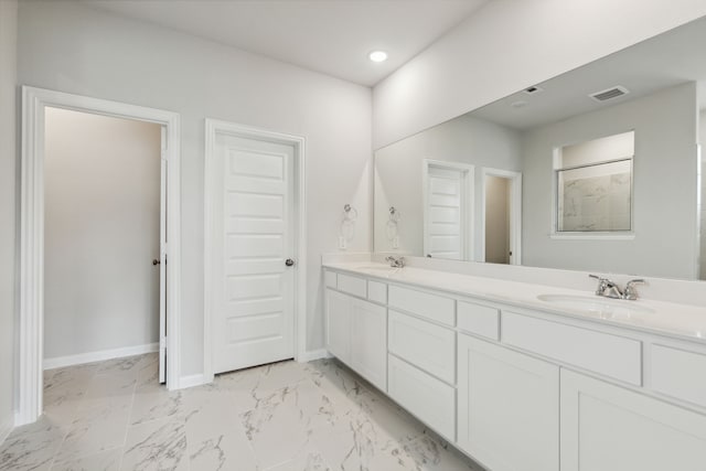 1426 Red Clover Ave, Van Alstyne, TX 75495 - full bath with double vanity, marble finish flooring, baseboards, and recessed lighting