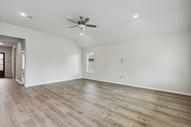 1426 Red Clover Ave, Van Alstyne, TX 75495 - unfurnished room featuring vaulted ceiling, a ceiling fan, baseboards, wood finished floors, and recessed lighting