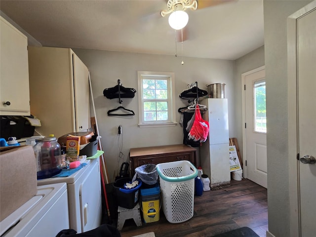 703 Jeanell St, Quitman, TX 75783 - laundry area with independent washer and dryer, dark wood-type flooring, plenty of natural light, and ceiling fan