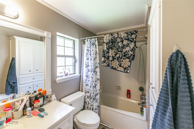 6008 Pepperwood Cir, Bossier City, LA 71111 - full bath featuring vanity, shower / bathtub combination with curtain, ornamental molding, and toilet