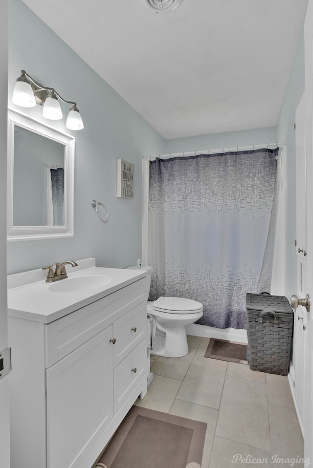 9346 Shartel Dr, Shreveport, LA 71118 - bathroom featuring vanity, tile patterned floors, and a shower with shower curtain