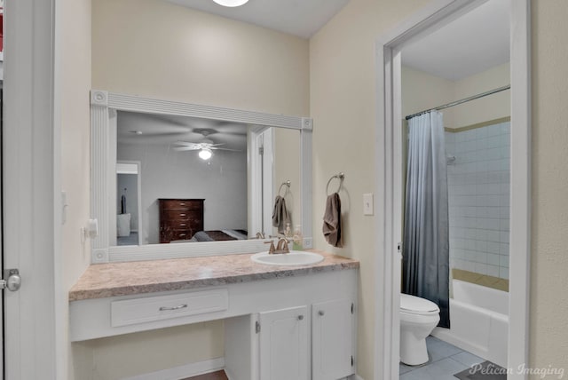 9346 Shartel Dr, Shreveport, LA 71118 - full bathroom with connected bathroom, vanity, shower / bath combo, tile patterned floors, and a ceiling fan