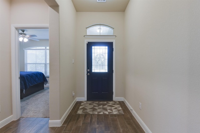 1541 Seabiscuit Dr, Granbury, TX 76049 - entrance foyer featuring dark wood finished floors, healthy amount of natural light, and baseboards