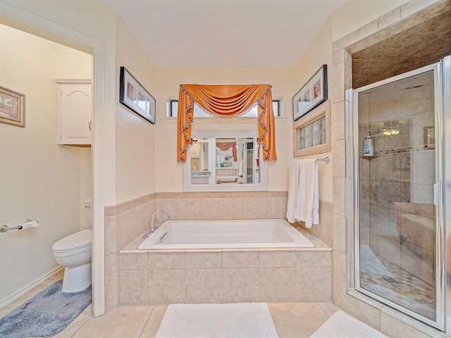 4640 Versailles Ln, Plano, TX 75093 - full bath featuring toilet, a garden tub, a stall shower, and tile patterned floors