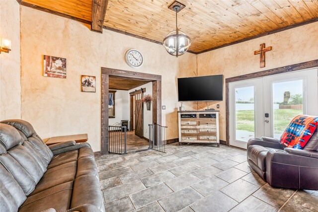 2283 US Highway 281 N, Jacksboro, TX 76458 - living room featuring wood ceiling, french doors, and baseboards