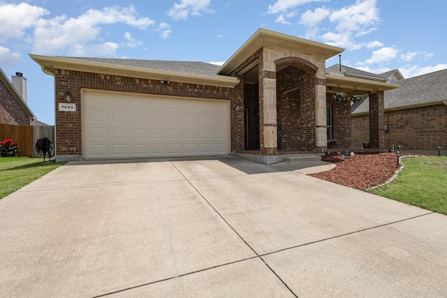 7609 Velvet Antler Trl, Arlington, TX 76002 - ranch-style house featuring brick siding, driveway, a garage, and roof with shingles