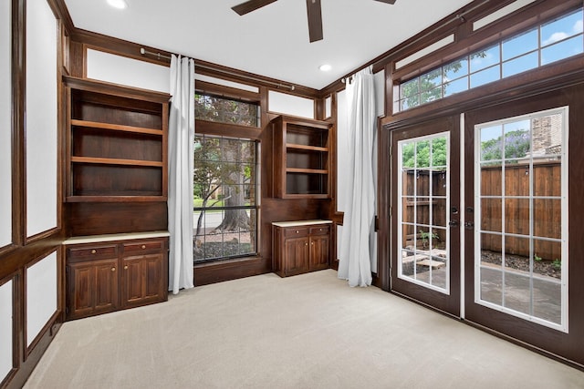 4000 Tumbril Ln, Plano, TX 75023 - unfurnished office featuring french doors, light carpet, ceiling fan, and recessed lighting