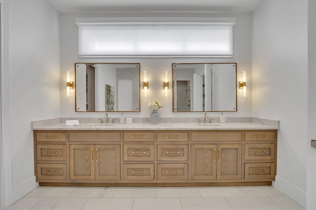 7141 Lyre Ln, Dallas, TX 75214 - full bathroom featuring double vanity and baseboards