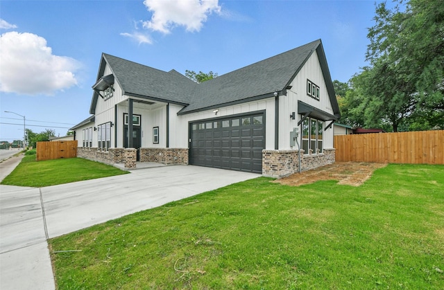 3220 N Houston, Fort Worth, TX 76106 - view of front of home featuring an attached garage, a shingled roof, board and batten siding, driveway, and brick siding