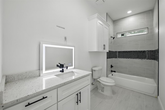 3220 N Houston, Fort Worth, TX 76106 - full bathroom featuring toilet, vanity, shower / tub combination, and marble finish floors