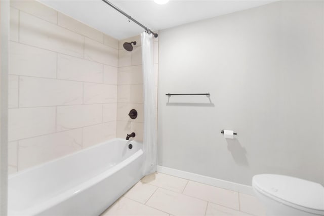 221 S 7th St, Jacksboro, TX 76458 - full bath with toilet, shower / bath combo, baseboards, and tile patterned floors