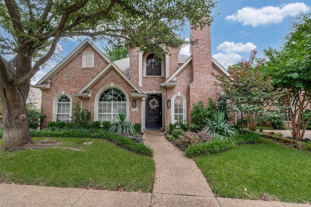 9352 Stratford Way, Dallas, TX 75220 - traditional home with brick siding, a chimney, and a front yard
