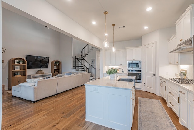 1050 Adair Rd, Prosper, TX 75078 - kitchen featuring appliances with stainless steel finishes, under cabinet range hood, a sink, white cabinetry, and recessed lighting