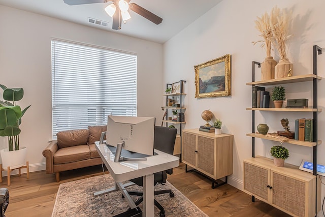 1050 Adair Rd, Prosper, TX 75078 - office space with a ceiling fan, light wood-style floors, and baseboards