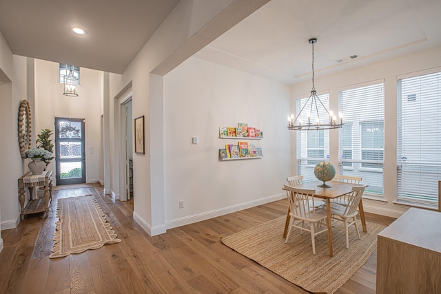 1050 Adair Rd, Prosper, TX 75078 - dining area featuring a chandelier, baseboards, light wood-style floors, and recessed lighting