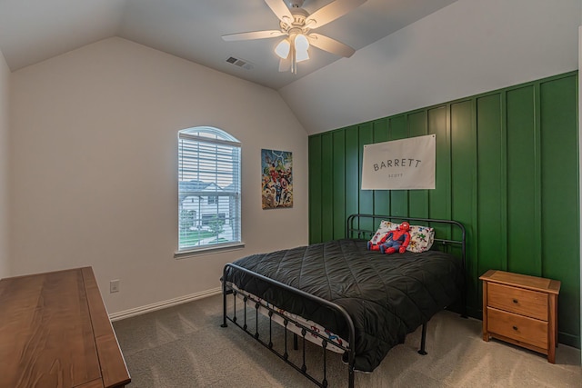 1050 Adair Rd, Prosper, TX 75078 - bedroom with lofted ceiling, carpet floors, ceiling fan, and baseboards