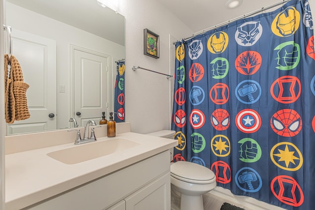 1050 Adair Rd, Prosper, TX 75078 - bathroom with toilet, vanity, and a shower with curtain