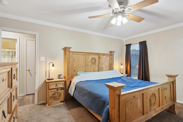 110 Apache Trl, Alvarado, TX 76009 - bedroom with crown molding, light colored carpet, ceiling fan, and baseboards