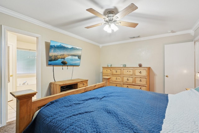110 Apache Trl, Alvarado, TX 76009 - bedroom with crown molding, ceiling fan, and ensuite bathroom