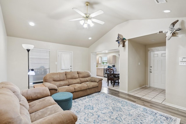 110 Apache Trl, Alvarado, TX 76009 - living area with light wood-type flooring, lofted ceiling, ceiling fan, recessed lighting, and baseboards