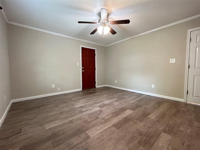 125 Park St E, Sulphur Springs, TX 75482 - unfurnished room featuring dark wood-type flooring, ceiling fan, baseboards, and ornamental molding