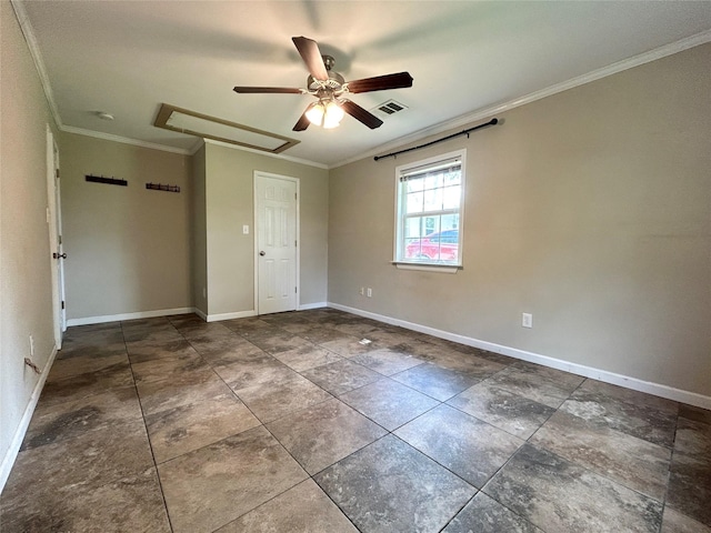 125 Park St E, Sulphur Springs, TX 75482 - unfurnished bedroom featuring crown molding, baseboards, and a ceiling fan