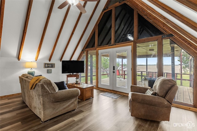 367 Penobscot Trl, Henrietta, TX 76365 - living area featuring a ceiling fan, french doors, and wood finished floors