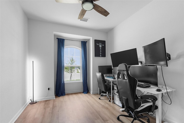 2939 Peony Dr, Sherman, TX 75092 - home office featuring wood finished floors, baseboards, and ceiling fan