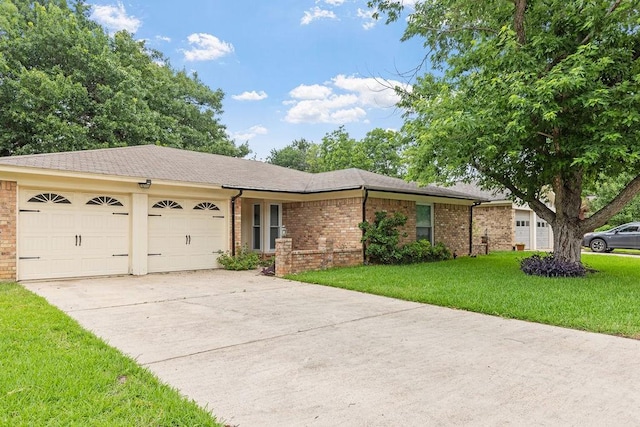 1425 Bryan Dr, Bedford, TX 76022 - single story home with a garage, brick siding, concrete driveway, a front lawn, and a shingled roof