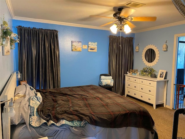 2620 N State Highway 37, Quitman, TX 75783 - bedroom with carpet flooring, ornamental molding, and ceiling fan