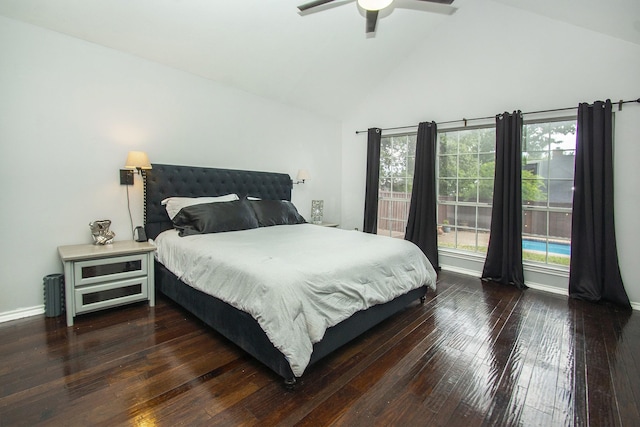 611 Christan Ct, Rockwall, TX 75087 - bedroom featuring hardwood / wood-style floors, baseboards, a ceiling fan, and high vaulted ceiling
