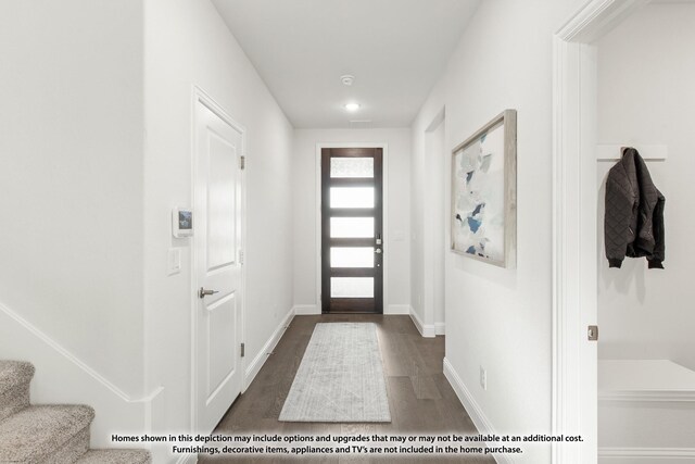 1025 Raptor Rd, Alvarado, TX 76009 - entrance foyer with dark wood-type flooring, stairs, and baseboards