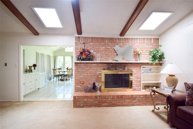 738 Westwood Dr, Marlin, TX 76661 - living area featuring carpet floors, tile patterned flooring, and a fireplace