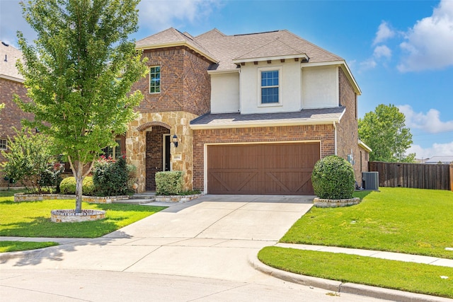 4104 Portola Dr, Mckinney, TX 75070 - view of front of home featuring stucco siding, concrete driveway, an attached garage, roof with shingles, and brick siding