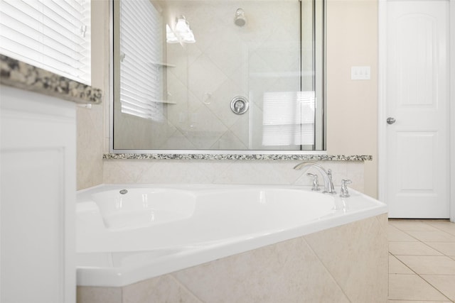 4104 Portola Dr, Mckinney, TX 75070 - bathroom with a garden tub, tile patterned flooring, and a shower