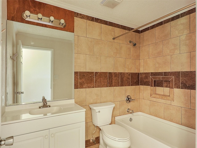 7275 Fm 455 W, Sanger, TX 76266 - full bathroom with bathing tub / shower combination, toilet, vanity, and a textured ceiling