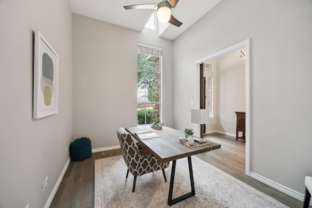 945 Brentwood Dr, Murphy, TX 75094 - office featuring ceiling fan, wood finished floors, and baseboards