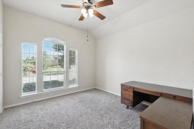 3112 Stonecrop Trl, Denton, TX 76226 - unfurnished office with plenty of natural light, light carpet, ceiling fan, and lofted ceiling