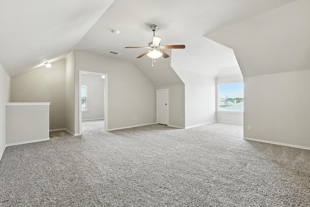 3112 Stonecrop Trl, Denton, TX 76226 - bonus room featuring carpet floors, vaulted ceiling, and a ceiling fan