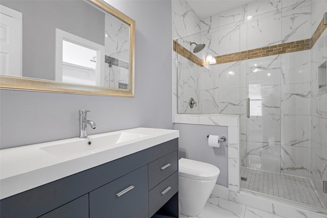 729 S Winnetka Ave, Dallas, TX 75208 - bathroom with marble finish floors, a marble finish shower, toilet, and vanity