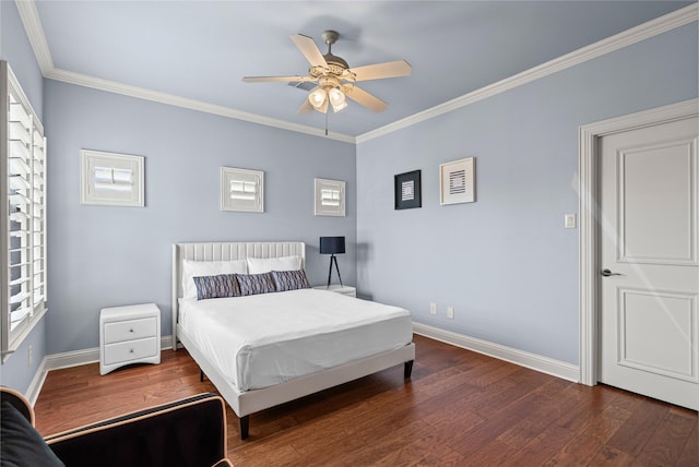 10388 Tobias Ln, Frisco, TX 75033 - bedroom with crown molding, wood finished floors, baseboards, and ceiling fan