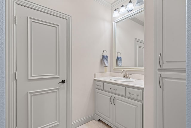 10388 Tobias Ln, Frisco, TX 75033 - bathroom with crown molding, vanity, and tile patterned flooring