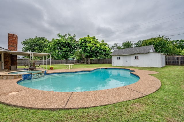 3601 Scranton Dr, Richland Hills, TX 76118 - view of pool featuring a pool with connected hot tub and an outbuilding