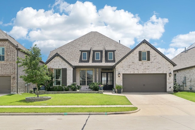 2816 Middleton Dr, Melissa, TX 75454 - view of front of home with roof with shingles, driveway, a front lawn, brick siding, and french doors