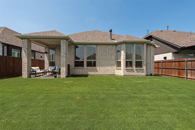 1124 Firecracker Dr, Justin, TX 76247 - back of property with an outdoor hangout area, a patio, and roof with shingles